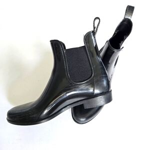 J Crew Chelsea Gloss Rubber Rain Boot Black, womem Size 9